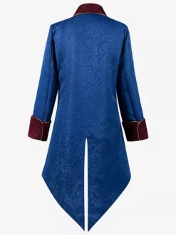 Blue Vintage Top Retro Polyester Floral Print Long Sleeves Retro Costumes For Man