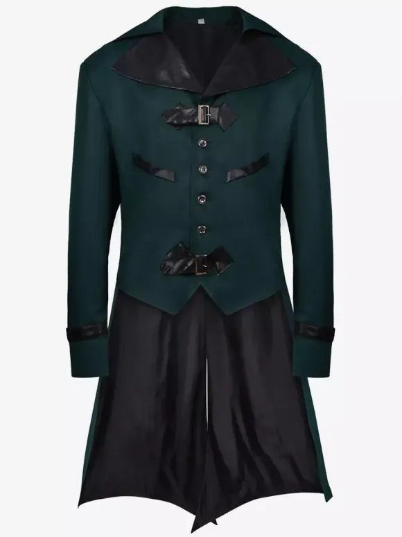 Blue Vintage Top Vintage Buttons Long Sleeves Polyester Polyester Fiber Overcoat Retro Costumes For Man Burgundy