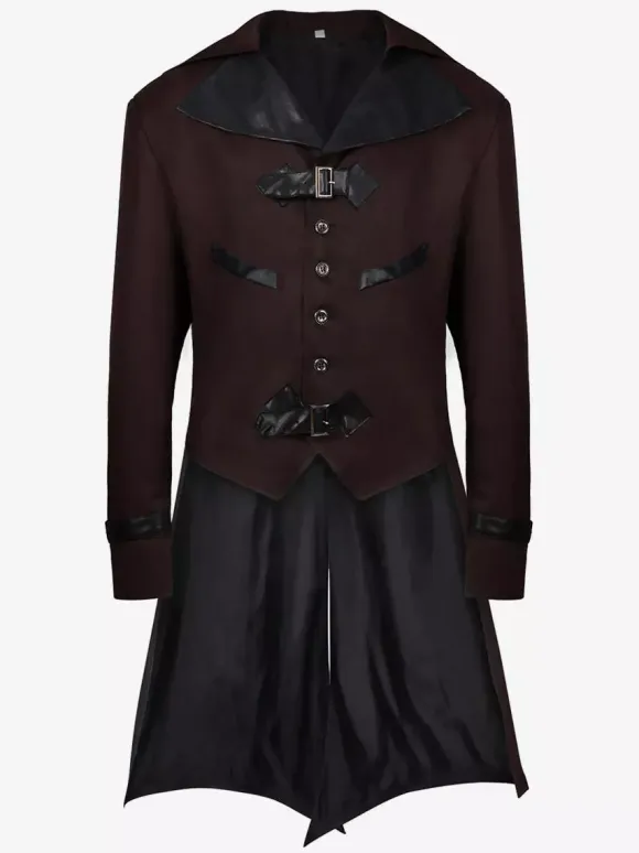 Blue Vintage Top Vintage Buttons Long Sleeves Polyester Polyester Fiber Overcoat Retro Costumes For Man Burgundy