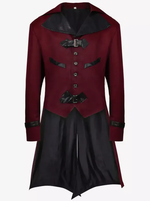Blue Vintage Top Vintage Buttons Long Sleeves Polyester Polyester Fiber Overcoat Retro Costumes For Man Burgundy