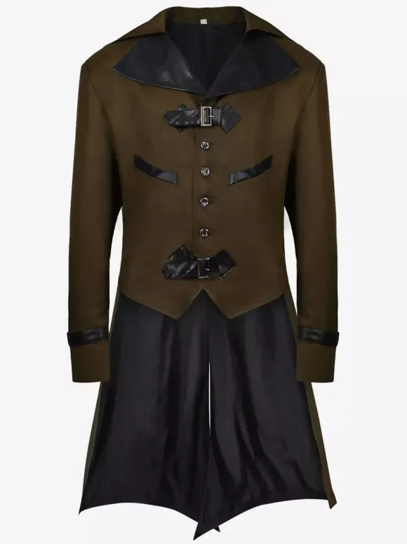 Blue Vintage Top Vintage Buttons Long Sleeves Polyester Polyester Fiber Overcoat Retro Costumes For Man Burgundy