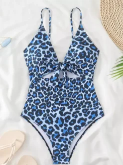Blue Leopard Print One-Piece Swimsuit With Cut-Out Detail 2026