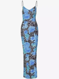 Blue Leopard Print Strapless Maxi Dress For Women Bold Street Style