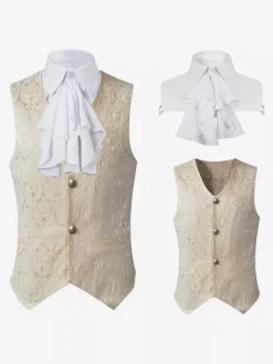 Blue Vintage Top Vintage Ruffles Sleeveless Polyester Polyester Fiber Waistcoat Retro Costumes For Man