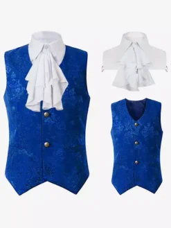 Blue Vintage Top Vintage Ruffles Sleeveless Polyester Polyester Fiber Waistcoat Retro Costumes For Man