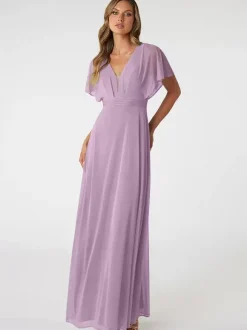 Blush Pink Bridesmaid Dresses V-Neck Backless Chiffon A-Line Prom Dress