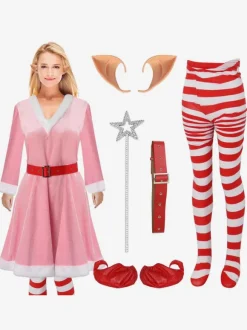 Bodycon Christmas Pink Footwear Dress Headwear Polyester Ombre Christmas Holidays Costumes