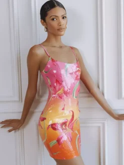 Bodycon Date Night Dresses Pink Sleeveless Sequins Sexy Straps Neck Midi Dress