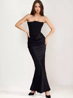 Bodycon Dresses Gray Sleeveless Pleated Chic Strapless Irregular Body-conscious Dress Sheath Dress