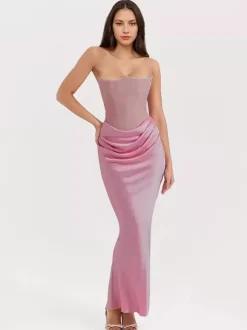 Bodycon Dresses Gray Sleeveless Pleated Chic Strapless Irregular Body-conscious Dress Sheath Dress
