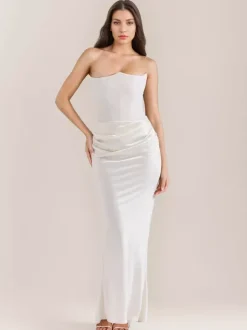 Bodycon Dresses Gray Sleeveless Pleated Chic Strapless Irregular Body-conscious Dress Sheath Dress