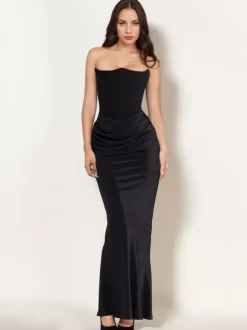 Bodycon Dresses Gray Sleeveless Pleated Chic Strapless Irregular Body-conscious Dress Sheath Dress