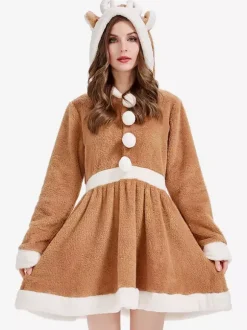 Bodycon Christmas Khaki Dress Polyester Two-Tone Christmas Holidays Costumes