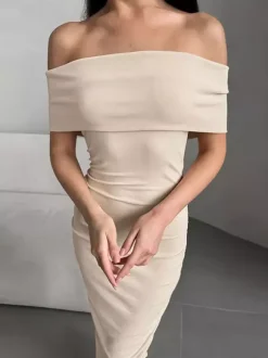 Bodycon Dress Off-Shoulder Slim Fit Elegant Semi-formal Party Ruched Maxi Dress For Women 2026