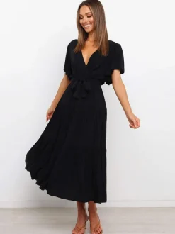 Boho Ruffle Tiered Midi Dress for Women - Lilac V Neck Flutter Sleeve A-Line Flowy Wrap Sun Dress - Summer Wedding Guest 2026