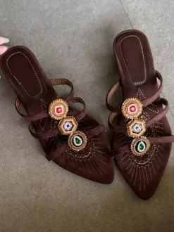 Boho Sandal Slides Women's Open Toe Bead Wedge Heel Slippers