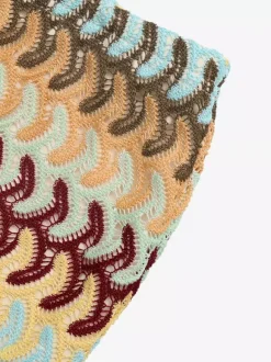 Boho Colorful Striped Crochet Mini Skirt Drawstring Waist Beach Wrap Skirt