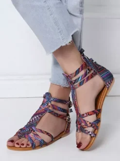 Boho Flat Sandals Open Toe Printed Sandals
