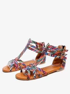 Boho Flat Sandals Open Toe Printed Sandals