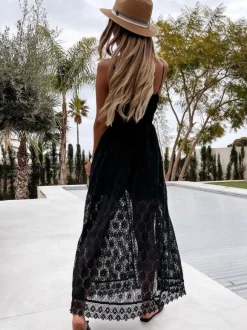 Boho Lace Maxi Slip Dress for Women - V Neck Open Front Romper - Summer Beach Vacation 2026