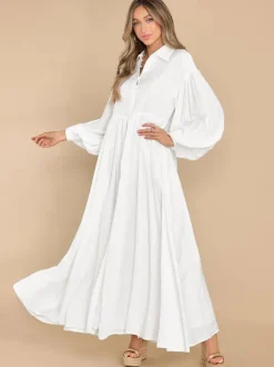 Boho Maxi Shirt Dress For Women- Long Puff Sleeve Casual Flowy Dress - Summer Vacation Beach Evening Wear 2026