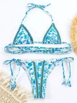 Boho Printed Lace Ruffled String Bikini 2-piece Swimsuit For Summer 2026