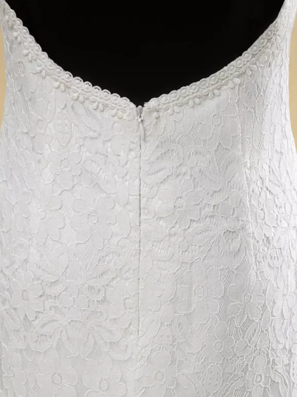 Boho Wedding Dress Lace Fringe Sheath With Train Natural Waist Zipper Sleeveless V-Neck Ivory