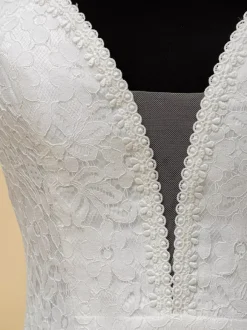 Boho Wedding Dress Lace Fringe Sheath With Train Natural Waist Zipper Sleeveless V-Neck Ivory