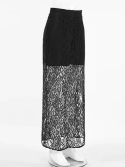 Bottom Sheer Black Cut Out Lace Raised Waist Skirt