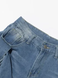 Bow Knot Wide Leg Jeans For Women - Medium Blue Y2K Aesthetic High Waist Baggy Denim Trousers - Spring Streetwear 2026