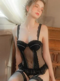 Bra & Panty Sets Nude Polyester Lace Two-Tone Sheer 2-Piece Sexy Adult's Lingerie