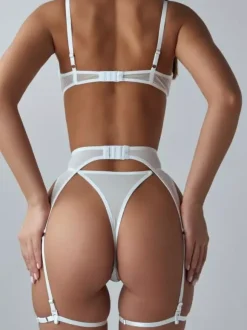Bra And Panty Set Tulle Legging Choker Garter Sexy 5 Pieces Set