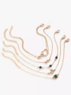 Bracelet Butterfly Heart Crystal Rhinestone Layered 5 Pieces Set