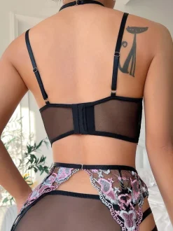 Bra For Woman Black Two-Tone Lace 3-Piece Lingerie Bras