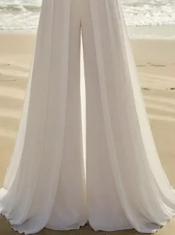 Bridal Jumpsuit 2 Pieces Chiffon Pleated With Train Jumpsuit Sweetheart Neck Sleeveless Natural Waist Ivory
