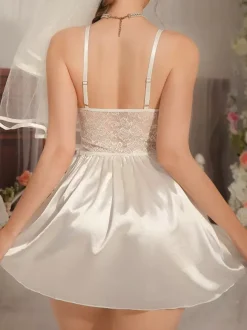 Bridal Lingerie Babydoll White Bows Backless Dress