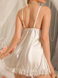 Bridal Lingerie Babydolls For Woman White Lace Backless Dress