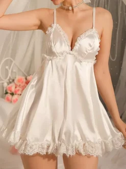 Bridal Lingerie Babydolls For Woman White Lace Backless Dress