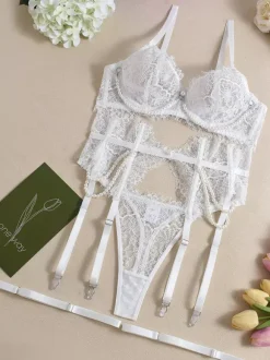 Bridal Lingerie Bridal Wedding Sexy Lingerie 4-Piece Lace White Bra Panty Sets