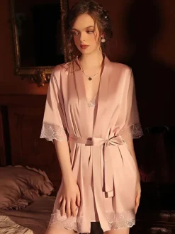 Bridal Lingerie Chemise For Women Burgundy Sash Oversized Dress Sash 2-Piece Set Lingerie Outfit