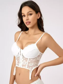 Bridal Lingerie Corsets White Sexy Floral Print Back Bandage Daily Casual Lace Camisole Tank Top