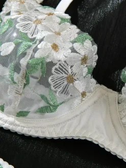 Bridal Lingerie Floral Print Sheer Nets White Bra Panty 4-Piece Sets