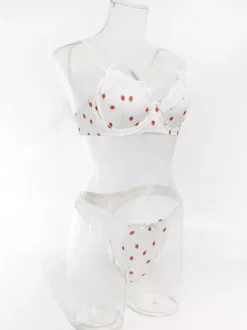 Bridal Lingerie Fruit Pattern Lace White Bra Panty 2-Piece Sets