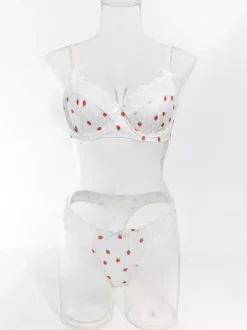 Bridal Lingerie Fruit Pattern Lace White Bra Panty 2-Piece Sets