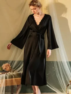 Bridal Lingerie Gowns & Robes Black Lace Backless Silk-like Lingerie