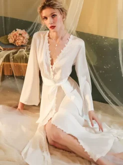 Bridal Lingerie Gowns & Robes Black Lace Backless Silk-like Lingerie