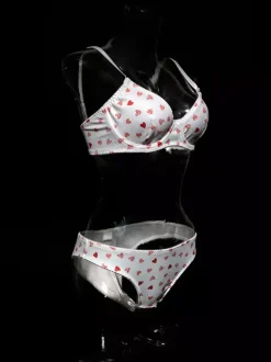 Bridal Lingerie Hearts Pattern Full Body White Bra Panty 2-Piece Sets