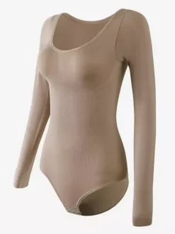 Bridal Lingerie Lingerie Shapewear Coffee Brown Long Sleeves Seamless Long Sleeve Bodysuit Slimming Shaper Plus Size Tummy Control Sculpting Unders
