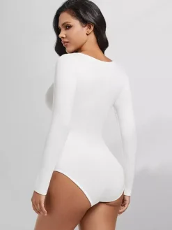 Bridal Lingerie Lingerie Shapewear Coffee Brown Long Sleeves Seamless Long Sleeve Bodysuit Slimming Shaper Plus Size Tummy Control Sculpting Unders