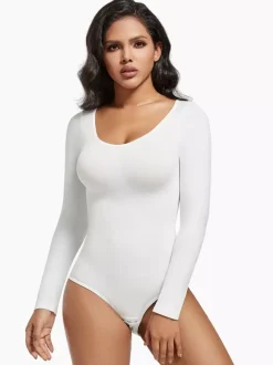 Bridal Lingerie Lingerie Shapewear Coffee Brown Long Sleeves Seamless Long Sleeve Bodysuit Slimming Shaper Plus Size Tummy Control Sculpting Unders